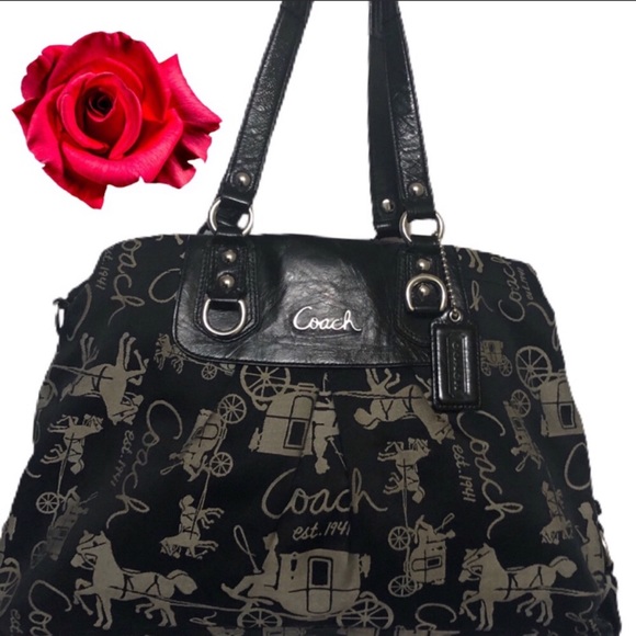 RARE COACH LARGE Horse and Carriage Signature Black Tote Bag - Picture 4 of 12